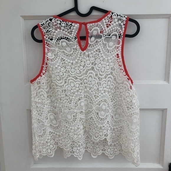 𝅺astr The Label Crochet Lace White Tank Top with Pink Trim - Picture 5 of 9